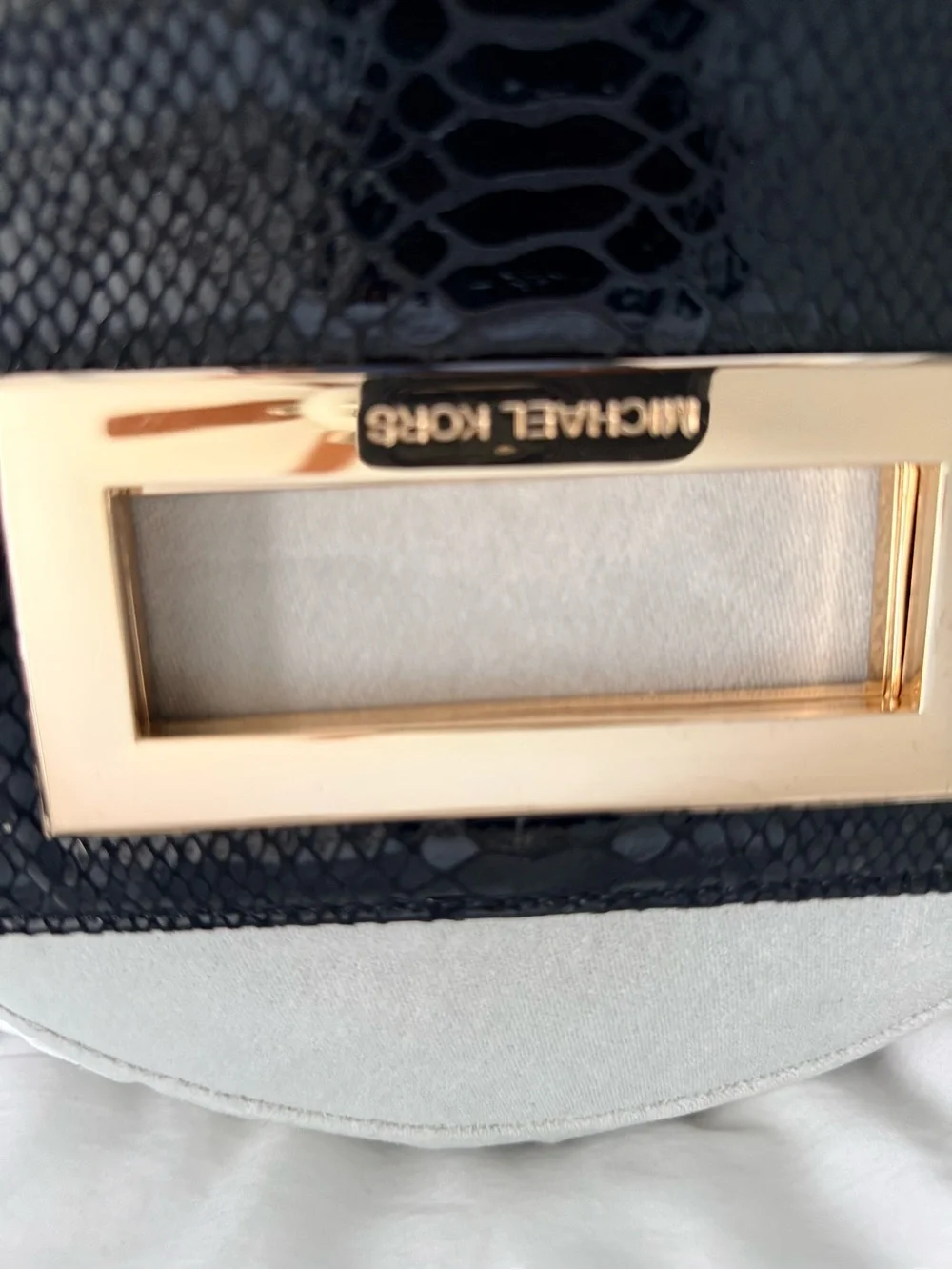 Michael Kors Black Snakeskin-Embossed Clutch with Gold-Tone Handle - Picture 9 of 9
